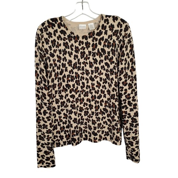 Isaac Mizrahi Size XL Sweater Pullover Silk Wool Blend Leopard Lightweight Knit - Picture 2 of 6
